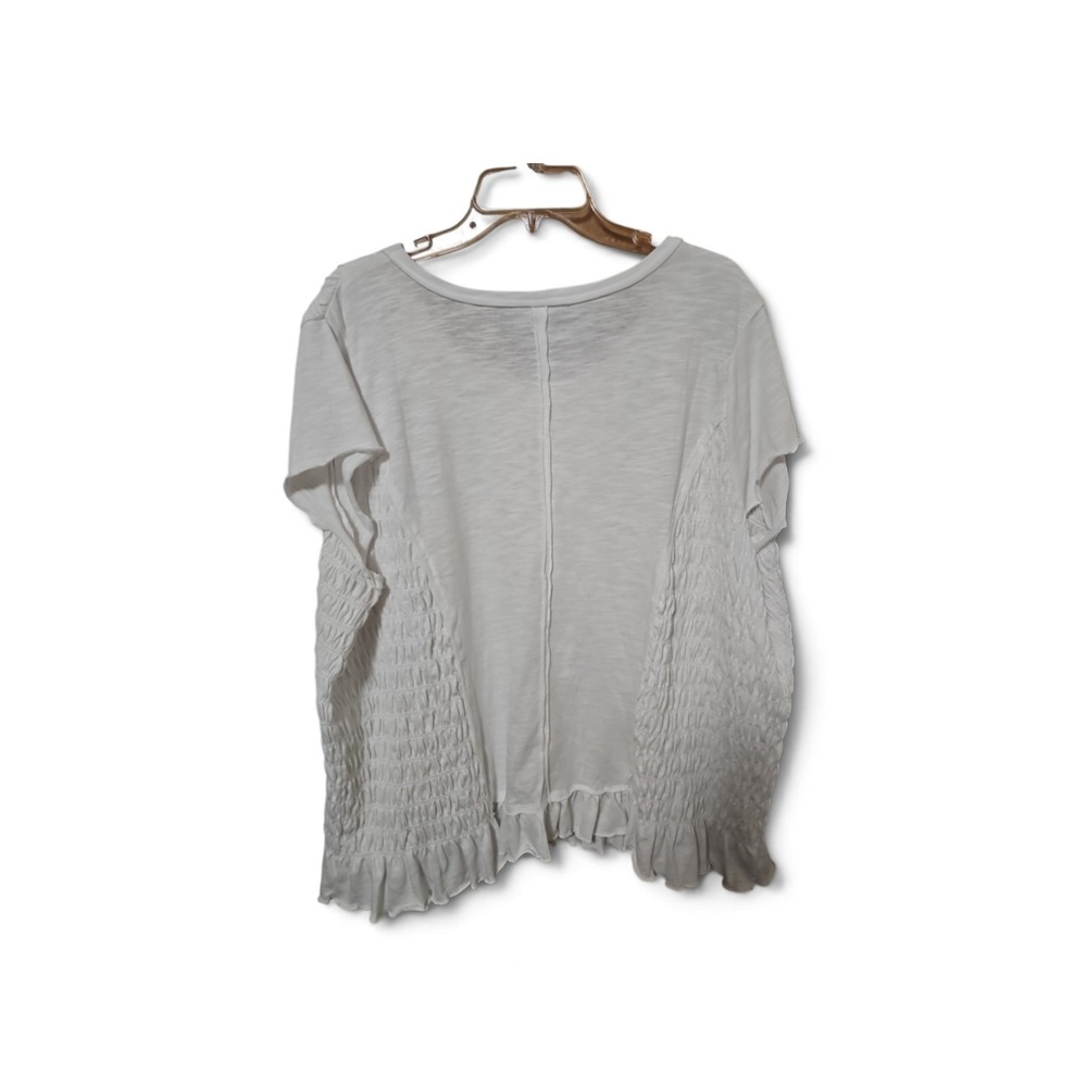 CATO White Smocked Ruffle Hem Short Sleeve Top Mixed Media 26/28 0451